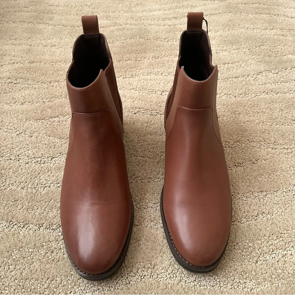 NEW COLE HAAN Nora Leather Ankle Chelsea Waterproof Boots Chestnut Brown Sze 9.5